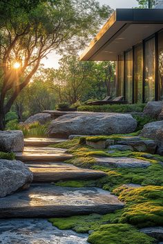 Zen Moss Boulder Pathway