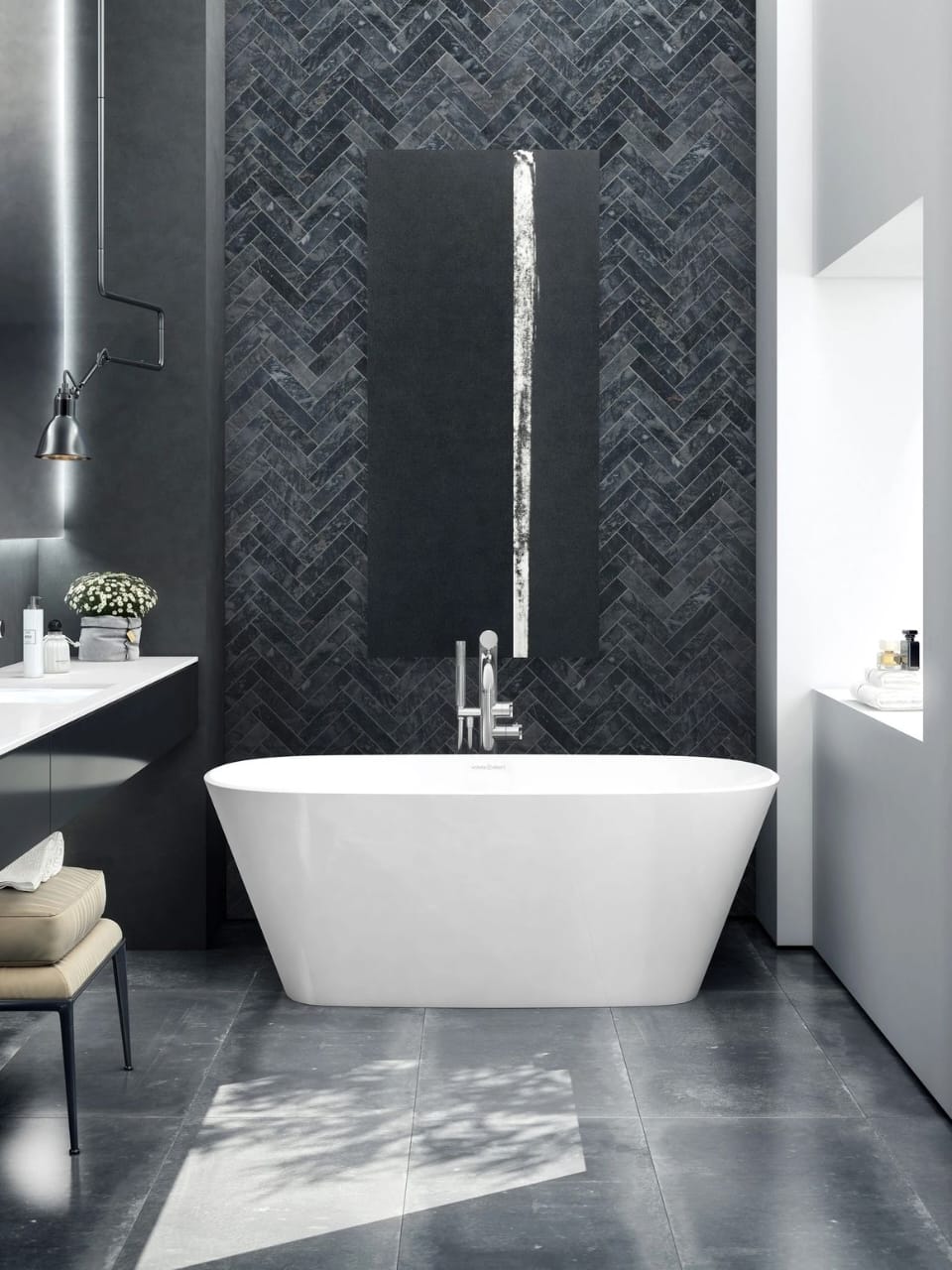 Ash Grey Harringbone Mosaic