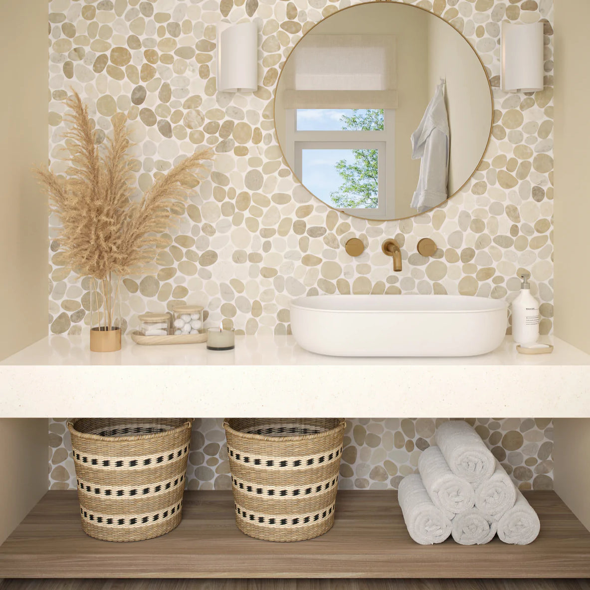 Pebble Mosaic Bathroom Flooring (27x27 cm)