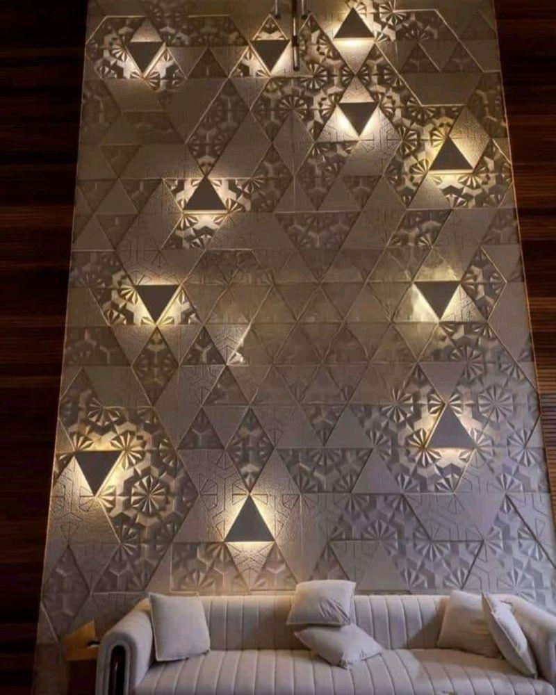 Geometric Luxe – Illuminated 3D Feature Wall (₹1500/sq. ft)
