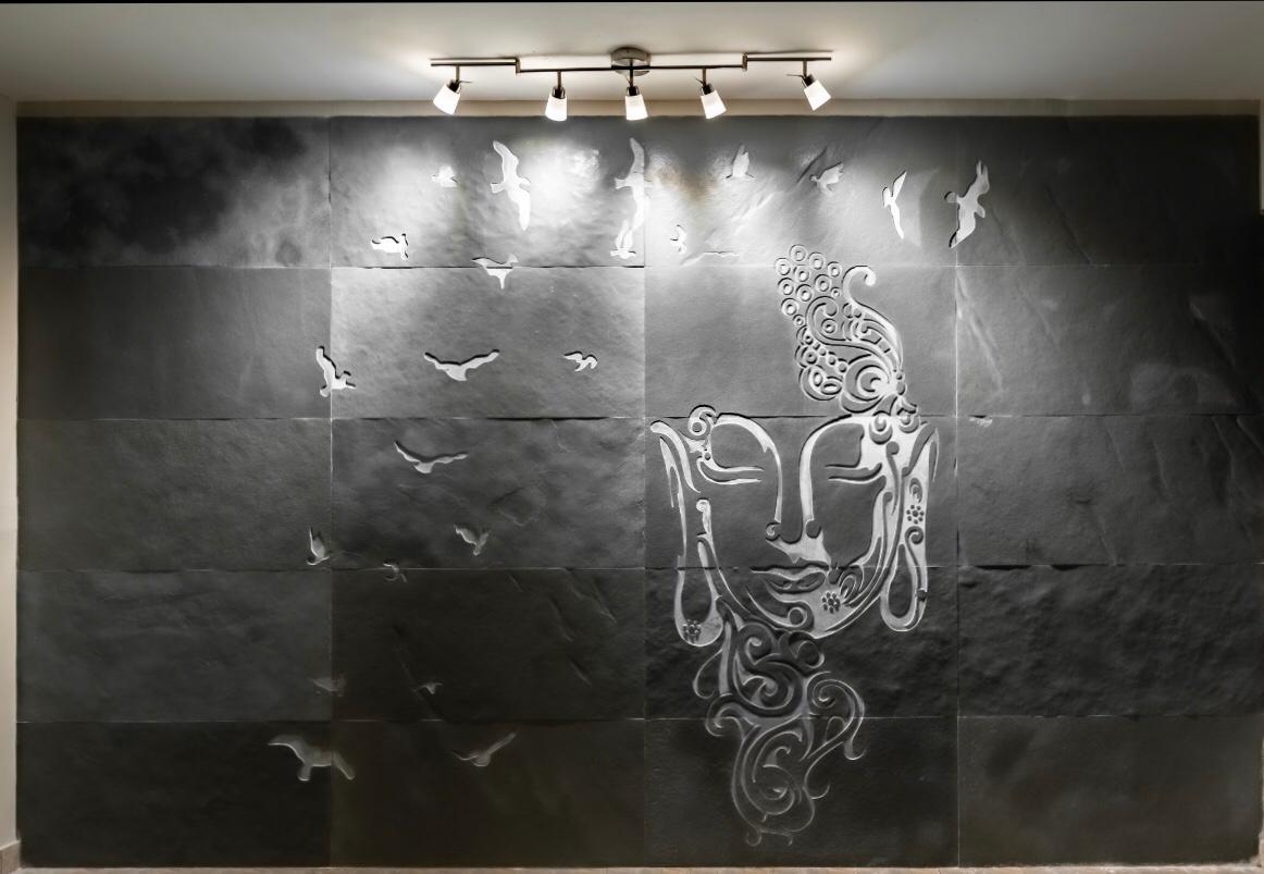Zen Serenity – 3D Buddha Slate Wall (₹1500/sq. ft)