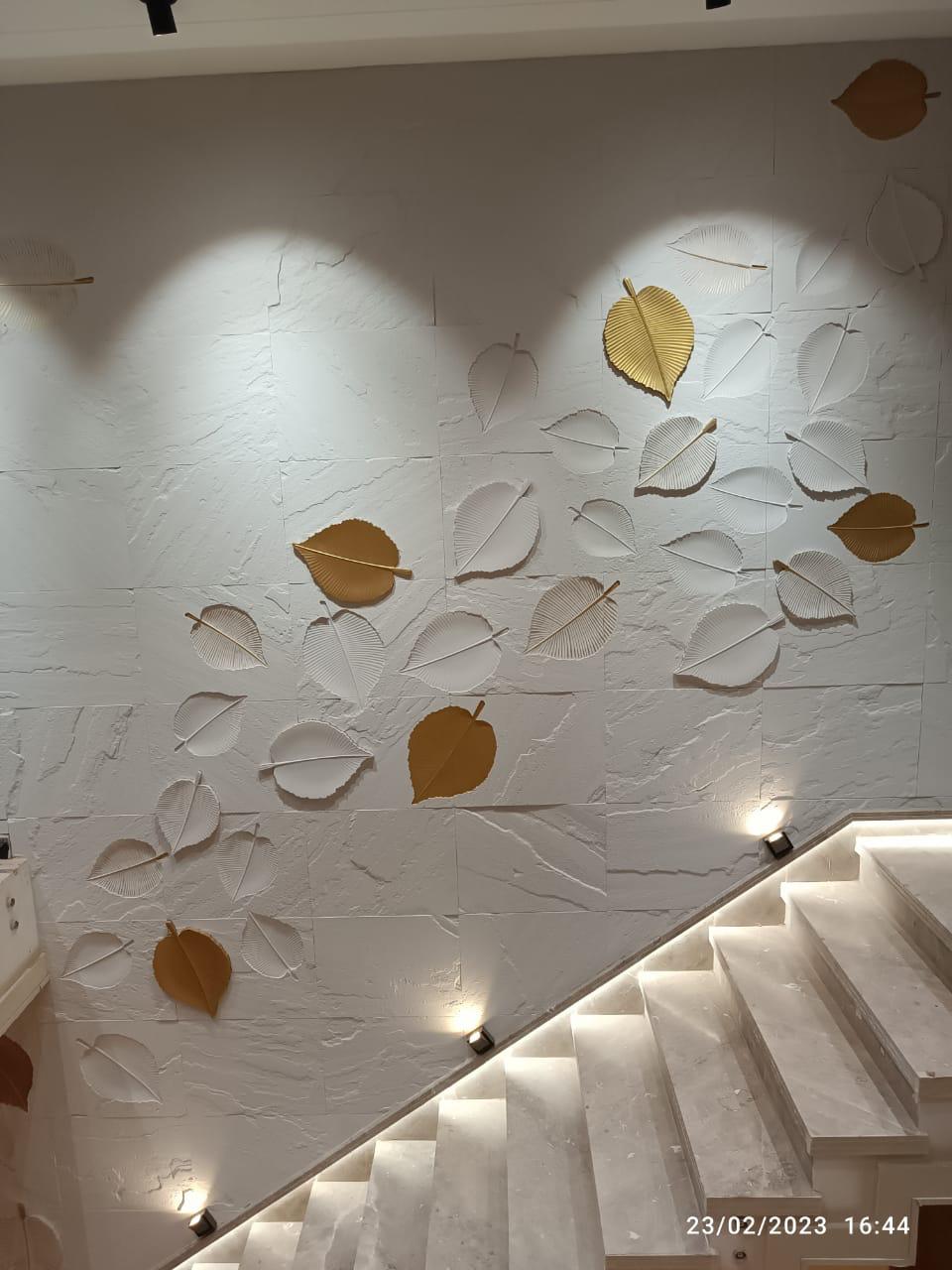 Golden Autumn Breeze – 3D Leaf Wall (₹1300/sq. ft)