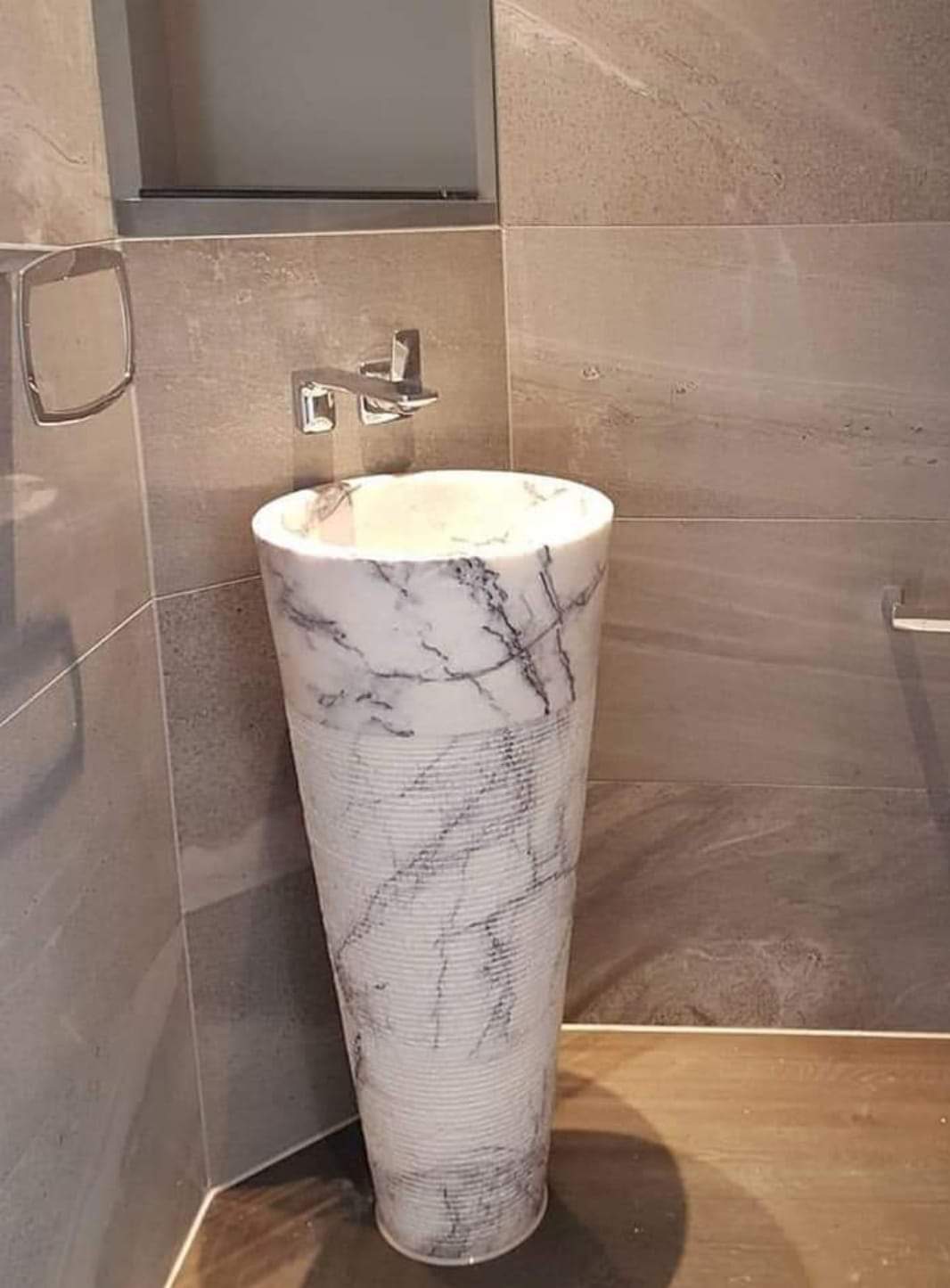 Marble Pedestal Sink with Textured Base