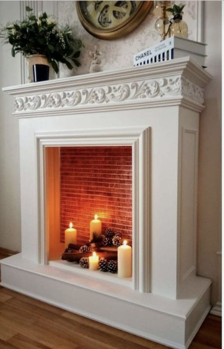 Classic White Fireplace Mantel with Decorative Trim