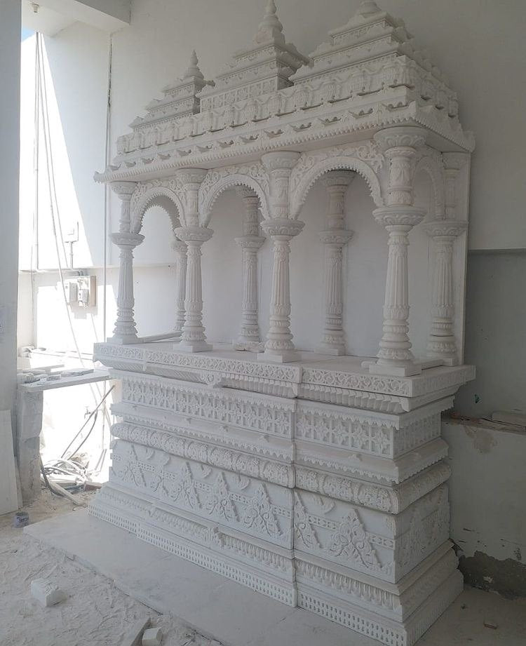 Grand Hand-Carved White Marble Temple | Traditional Hindu Mandir